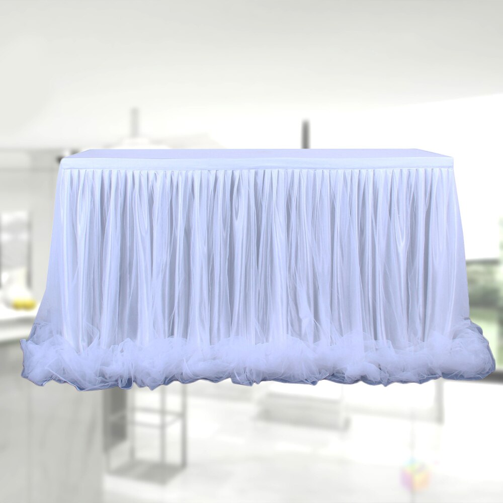 Tutu Table Skirt Mesh Desk Skirt Party Supplies for Party Wedding Birthday Home Decors (Long Yarn, White)