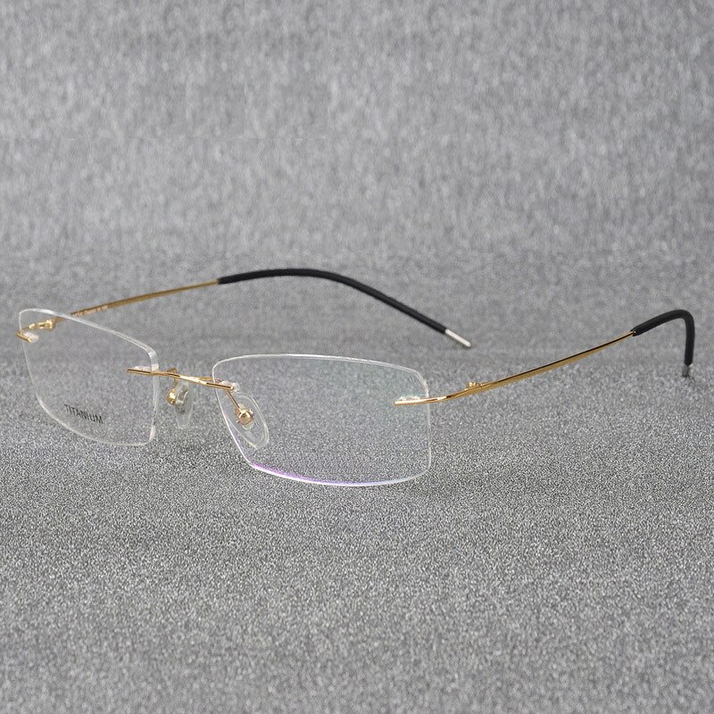 Kantløse titanium-brilleramme super letvægts fleksible titaniumlegering tempelben optiske briller briller: Guld