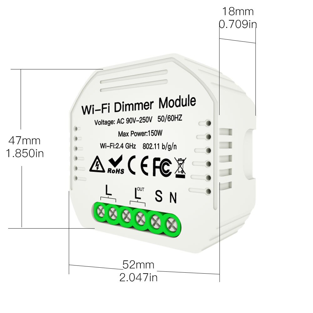 1 Gang 2 Gang DIY Mini LED WiFi Dimmer Module APP Remote Control 2 Way Smart Light Switch Support Smart Life/Tuya: 1 Gang 