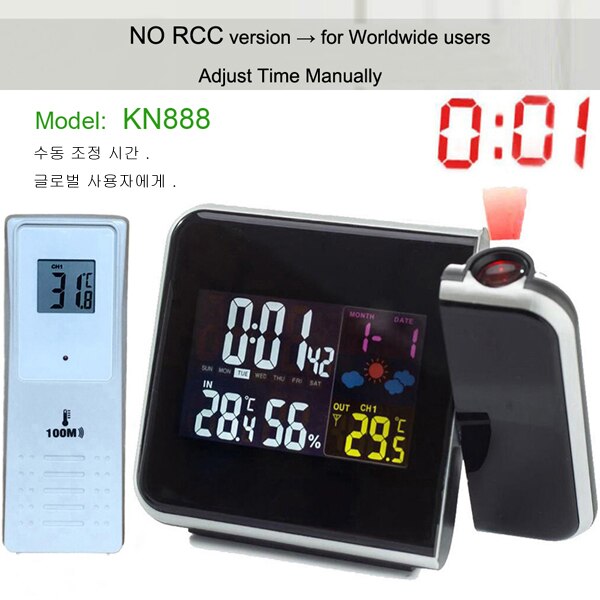 Projection Alarm Clock Weather Station with Temperature Thermometer Humidity Hygrometer/Bedside Wake Up Projector Clock: BLACK-1 Transmitter
