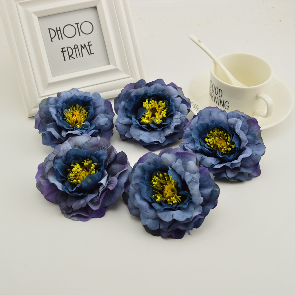 100pcs artificial flower heads silk peony wedding home decoration for make door wreath flower wall diy Stamens for handicrafts: blue