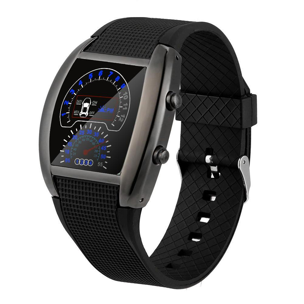 Men Watch LED Electronic Watch Aviation Pilot Speedometer Sports Car Meter Dial Digital Wrist Watch horloges mannen