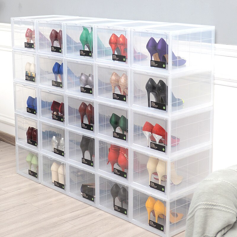 basketball shoe box transparent magnetic suction side door shoe cabinet acrylic plastic household clamshell high-top