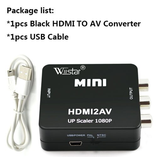 1080P Mini HDMI to RCA AV Composite Adapter Converter for PC HDTV Converter: black conveter