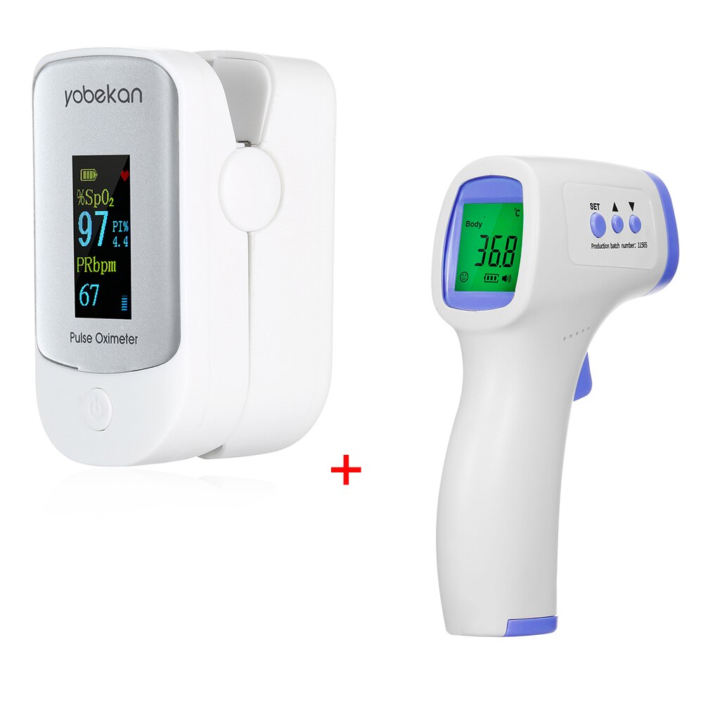Portable Blood Oxygen Finger Pulse Digital Fingertip Oximeter Oxygen Saturation Meter Finger Monitor Oximetro + thermometer: Oximeter-Thermometer
