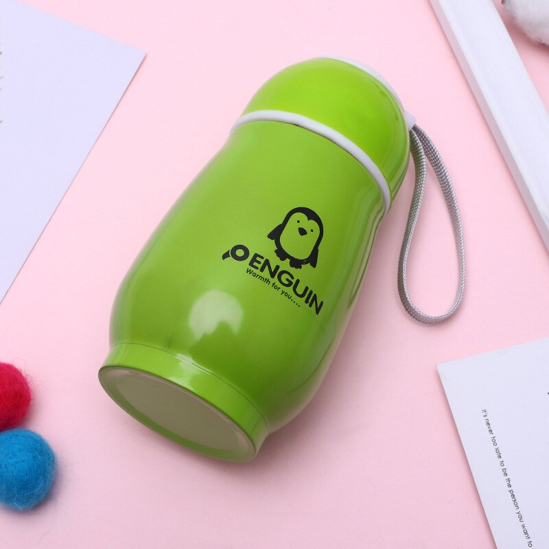 Termo de acero inoxidable con de pingüino para niños y estudiantes, taza de aislamiento portátil con frascos de vacío, exquisitos, 1 unidad: Verde