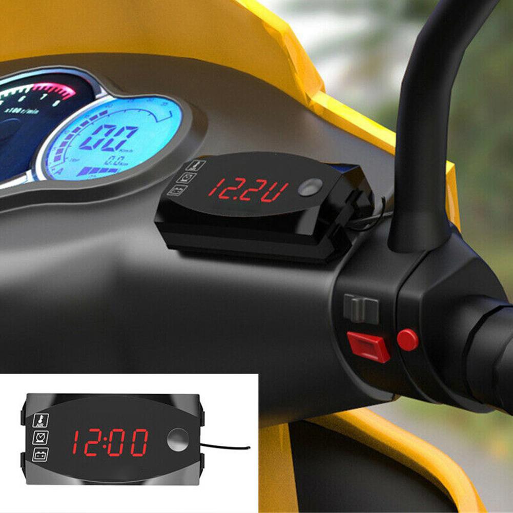 3-In-1 Motorcycle Voltmeter Air Temperature Mini Replacement Time Clock