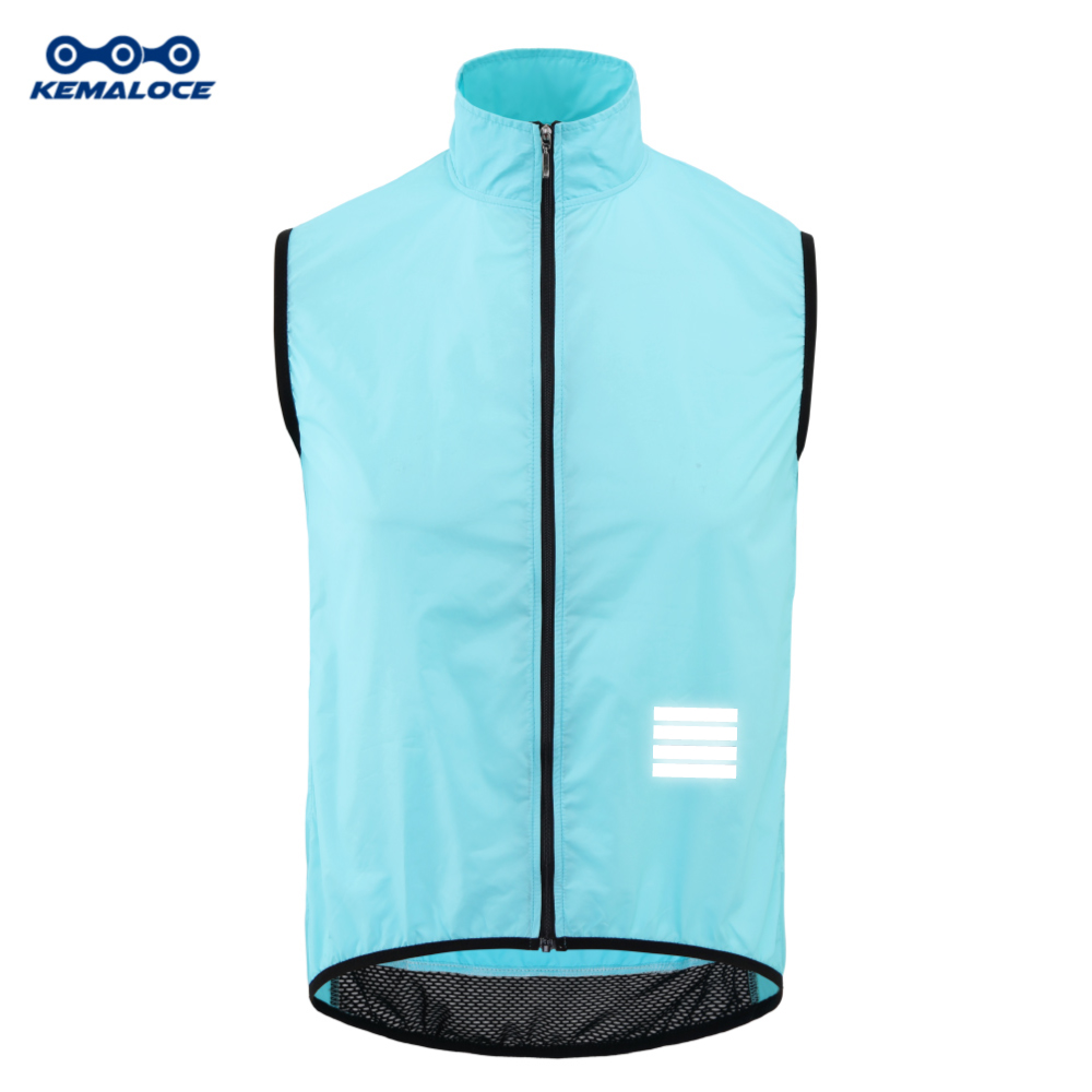KEMALOCE Cycling Vest Black&Yellow Mens Cycling Gilets Lightweight Windproof Reflective Bike Sports Sleevess Jackets: XS / Blue