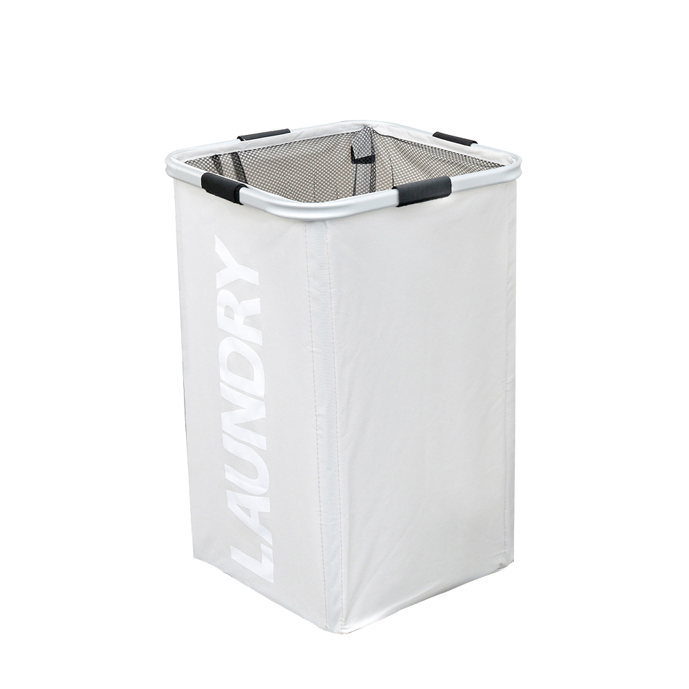 Shushi Foldable Home Laundry Hamper WaterProof Oxford Dirty Clothes Storage Basket Aluminum Frame Corner Laundry Organizer: BEIGE