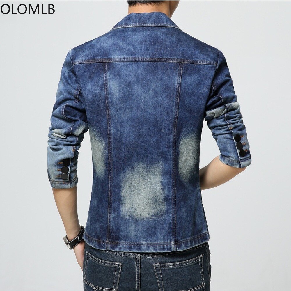 Mens Denim Jeans Lapel Collar One Button Coat Blazer Suit Motorcycle Casual Jacket Slim Fit Plus Size S-4XL