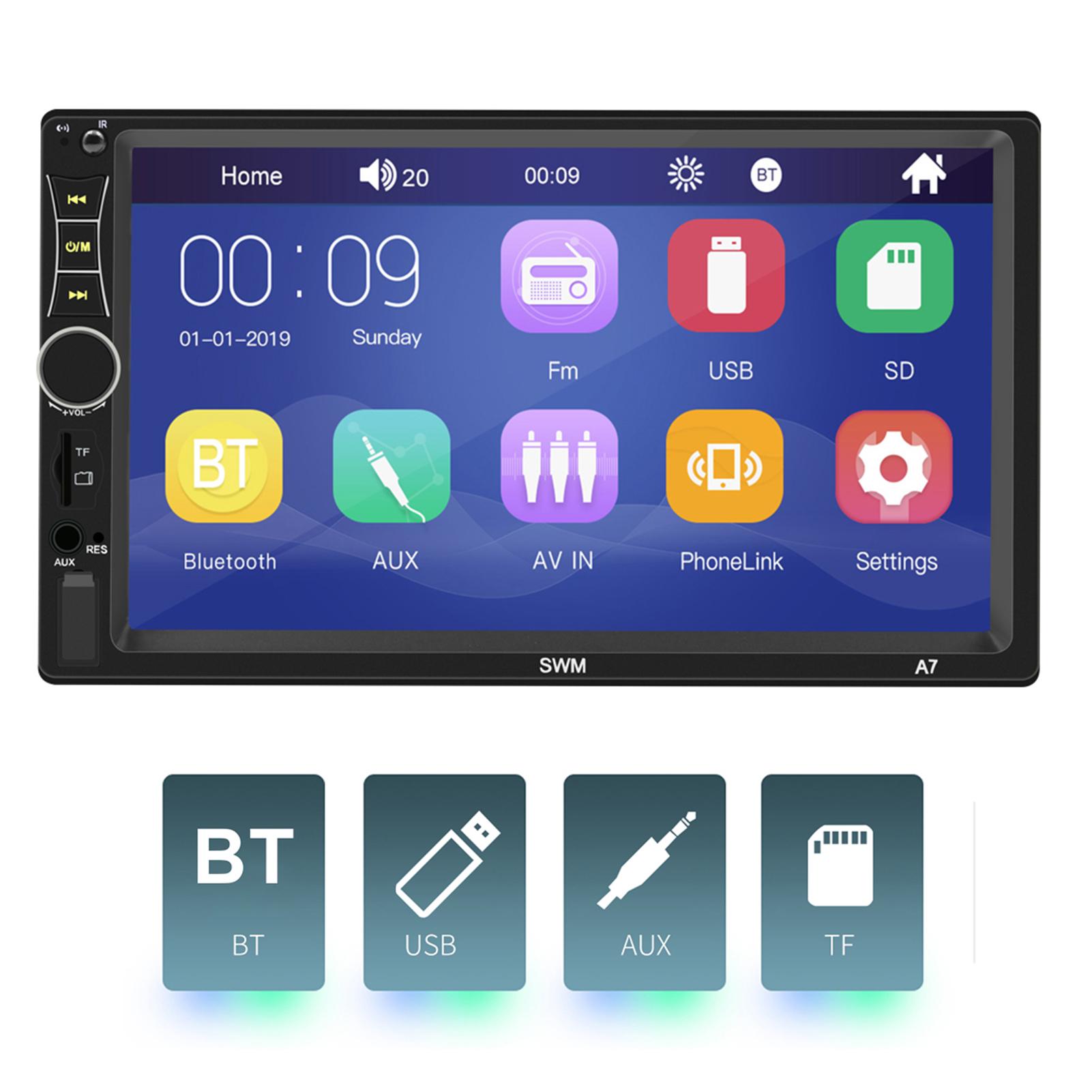 A7 7 Inch Car Stereo MP5 Player 7 inch Touch Screen Bluetooth AUX U Disk Radio USB2.0 Player MP5 Support Bass Speaker