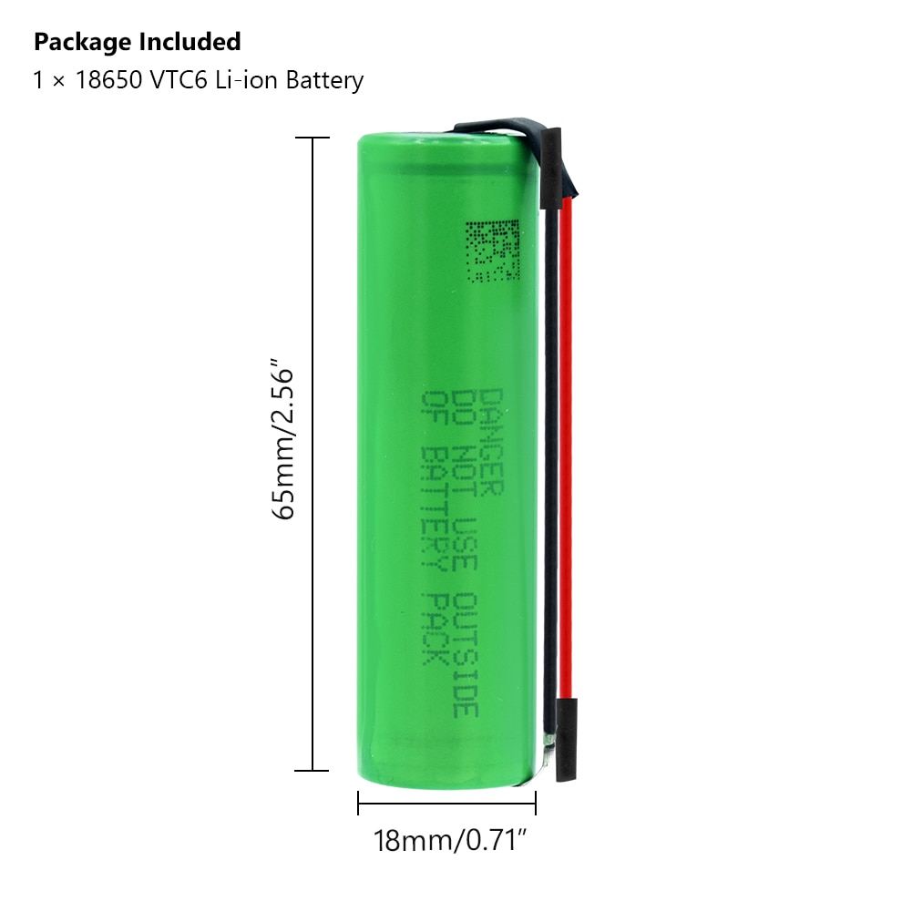 4P 3.7V 3000MAH 18650 Battery Li ion Rechargeable US18650VTC6 Flashlight Batteria With Two Wires Max.30A Discharge