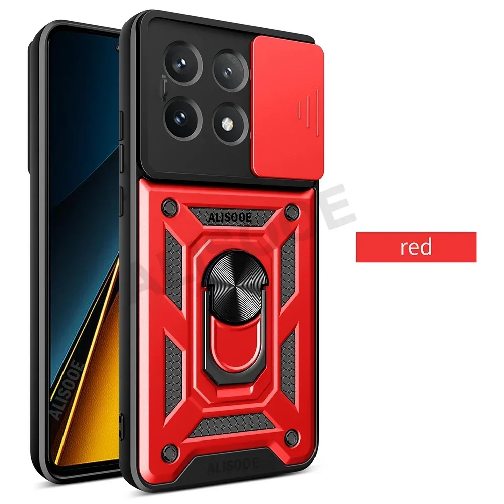 Funda For POCO X7 Pro / X6 Pro 5G Case Armor Slide Camera Lens Protection Cover for Xiaomi POCO X6 5G Ring Stand Shockproof Capa: CANVAS / SKY BLUE