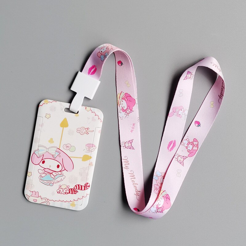 TAKARA TOMY Cute Cartoon Hello Kitty Printed Anime Bus Card Set Light Industry Card Lanyard Campus Meal Card: K