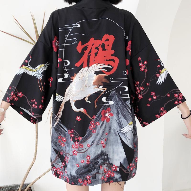 Kimono japonés Retro Samurai, cárdigan de gasa Haori ukiyo-e con estampado Floral para mujer, ropa de calle para Cosplay
