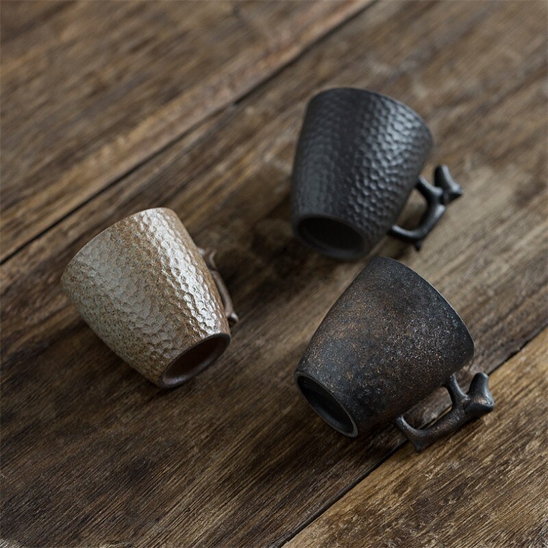 Japanese Vintage Tea Cup Ceramic Travel Coffee Mug China Coarse Pottery Water Cup with 3D Dog Handle Anniversary