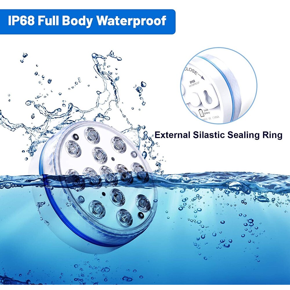 Updated Submersible Light Magnet Suction Cups IP68 Waterproof RGB Underwater Pool Lights for Pond Aquarium Garden Night Lamps