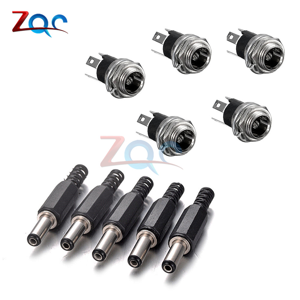 10 Pcs Dc Power Connector Pin 2.1X5.5 Mm Vrouw Plug Jack + Stekker Jack Socket Adapter Pcb mount Diy Adapter Connector 2.1X5.5: Male5 Female5 type2