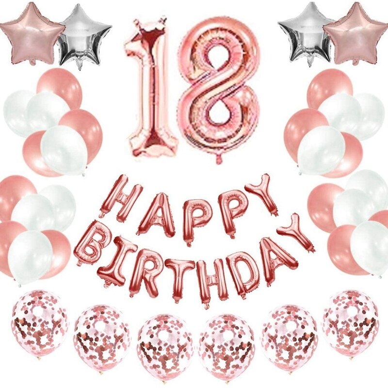 Happy Birthday Party Decorations Kit - Happy Birthday Balloon Banner, Number Balloon Mylar Foil, Rose Gold: A