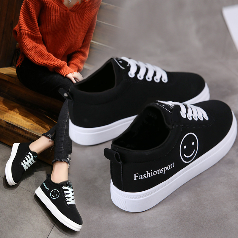 Women Canvas Shoes Summer/Autumn Flats Women Canvas Shoes Classic Lace Up Smiley Face Walking Women Sneakers