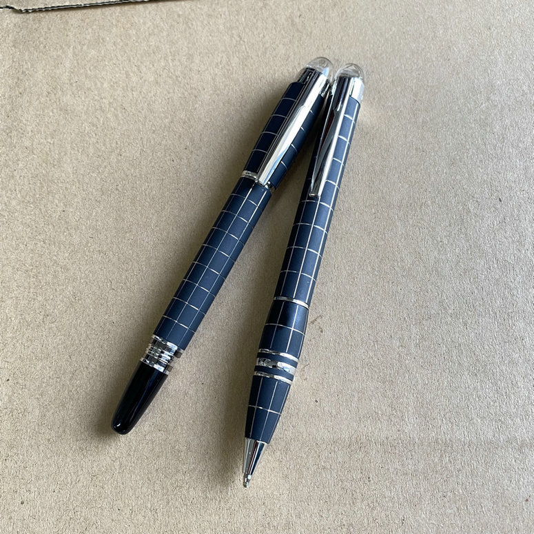 Caneta esferográfica minimalista de metal SW MB Geometria de platina - Rollerball com aderência de borracha Presente de escrita de escritório premium