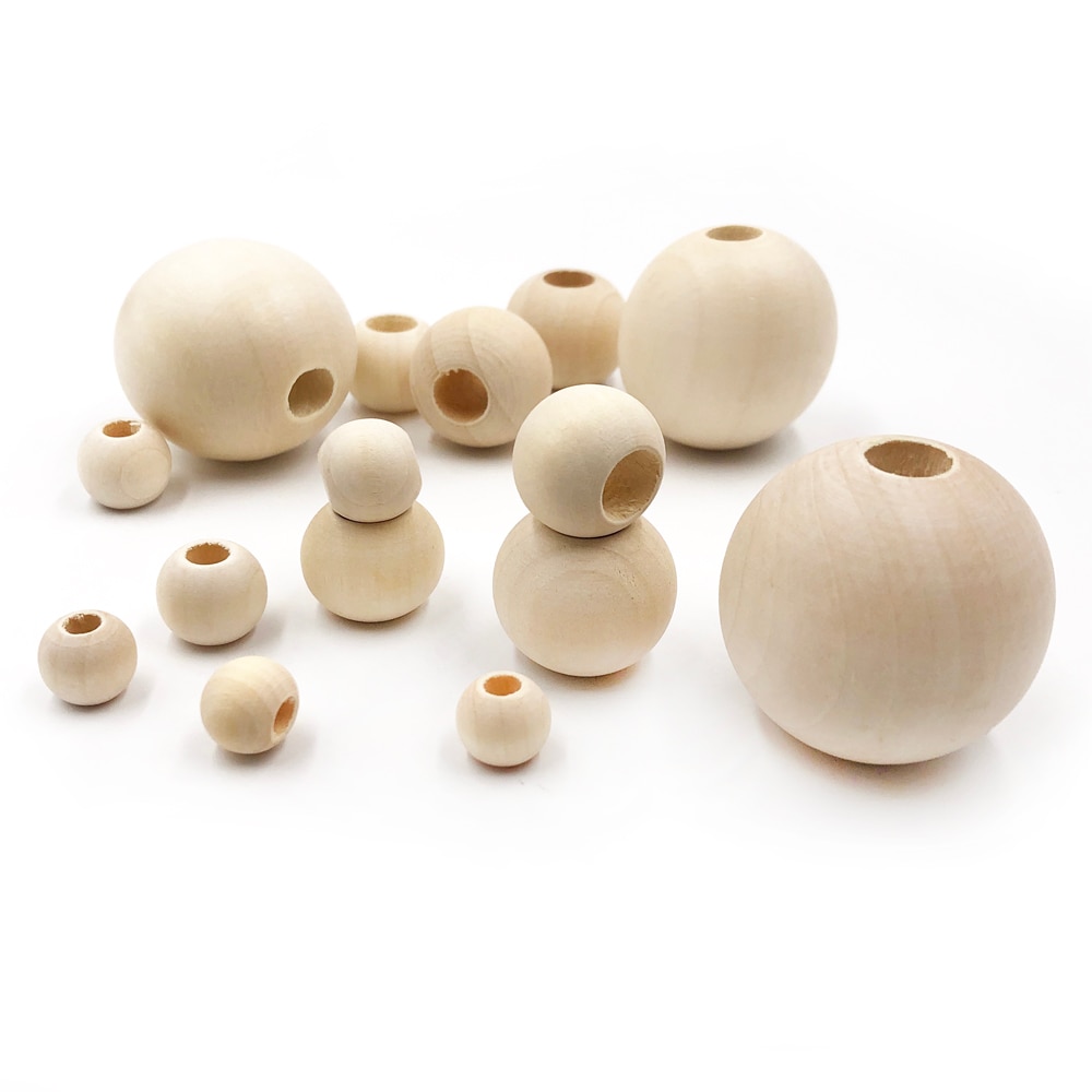 8-50mm DIY Natural Ball Round Spacer Wooden Beads Lead-Free Wooden Balls Big Large Hole Wooden Beads For DIY Jewelry Making