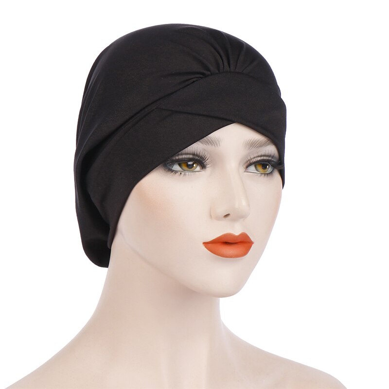 Casquette pour cheveux longs, confortable, doux, lisse, large, latéral, chapeau de nuit, Turban, chimiothérapie, indien, pour Salon de maison: Black