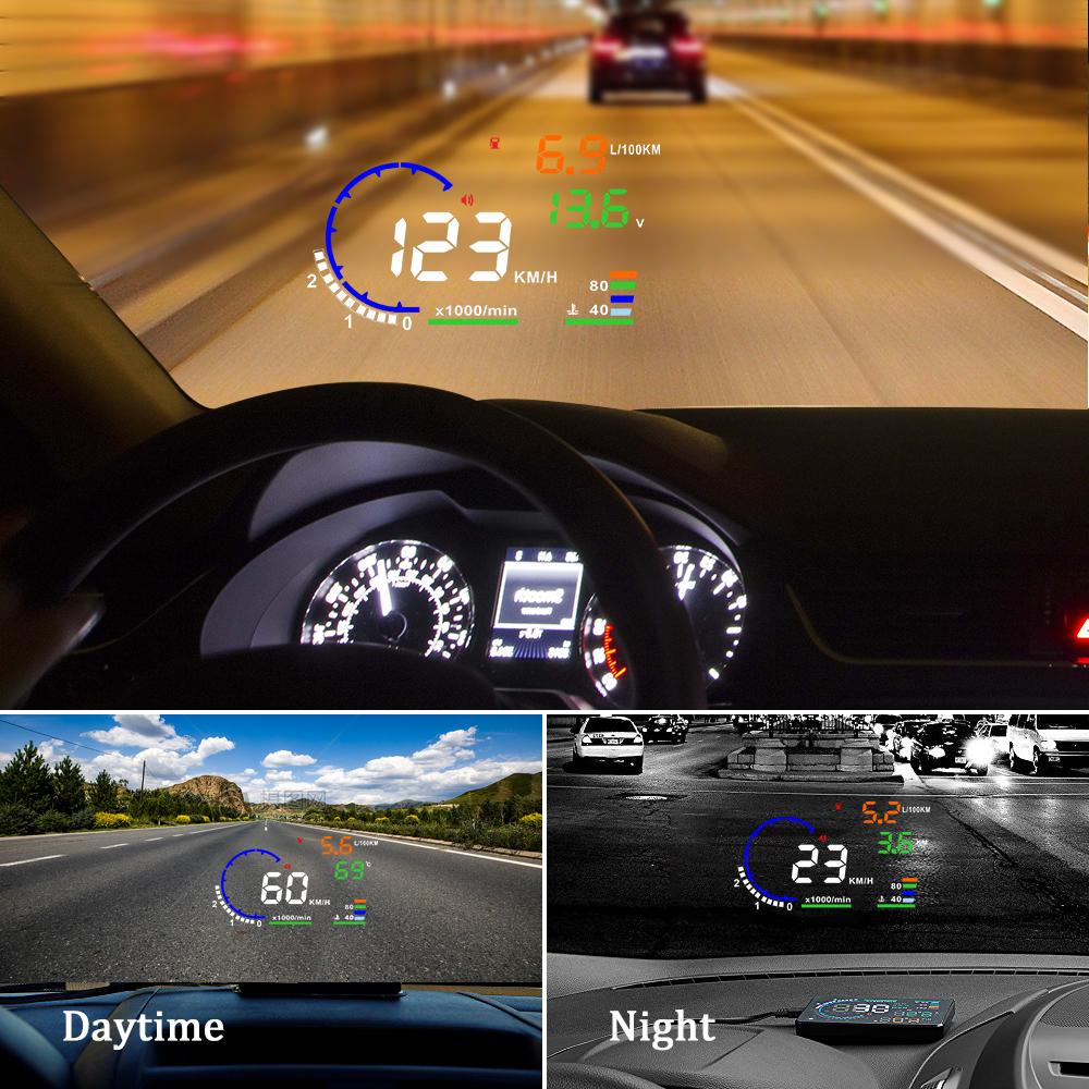 Auto Head Up Display Obd2 Auto Universal Hd Led Projector Voorruit Dashboard Hud Auto Snelheid Waarschuwing Scherm Obdii A8