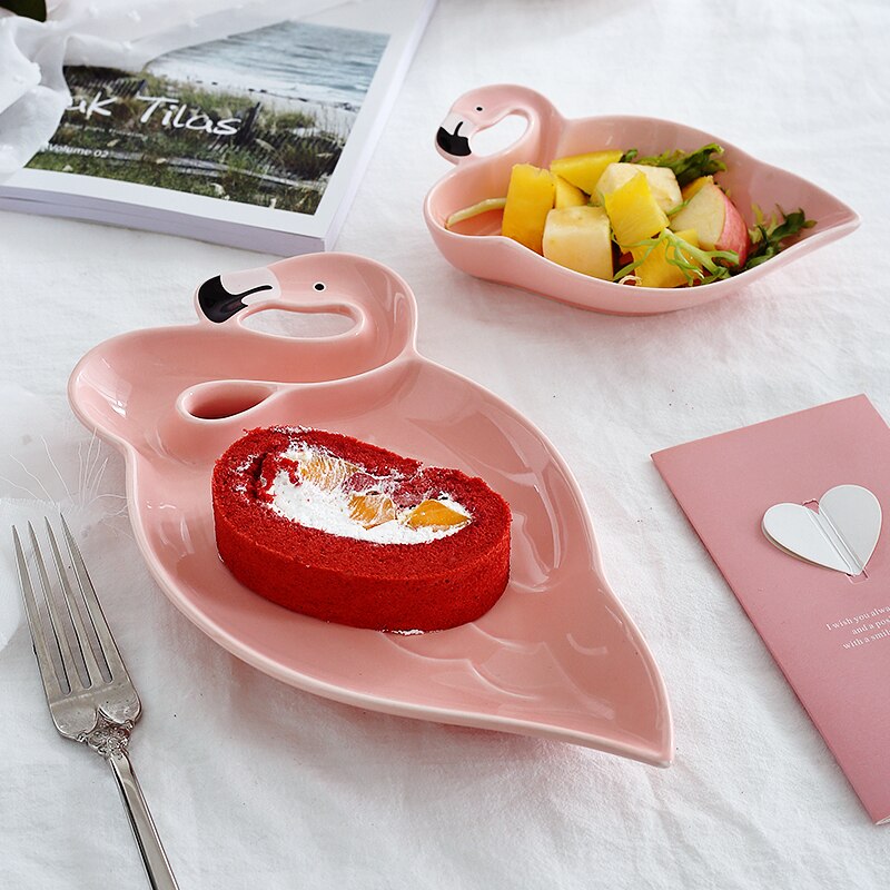 Flamingo Ceramic Plate Dessert Plate Cutlery Cake Plate Cutlery fruit plate Snack Plate Home Decoration