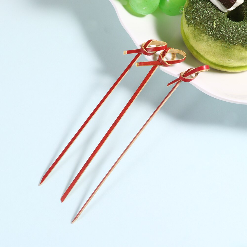 200 Pcs 10.5CM Disposable Thicken Cocktail Picks Knot Bamboo Fruit Appetizer Drink Food Picks Sticks Party Supplies (Black)