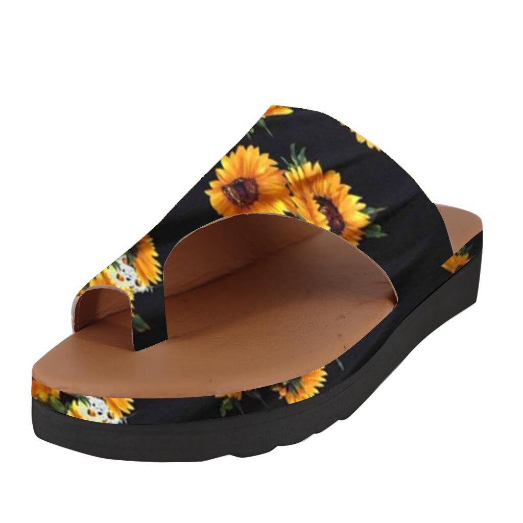 Womens Sunflower Print Sandals Flats Wedges Slipper Ladies Open Toe Beach Shoes Roman Slippers #ss: 6