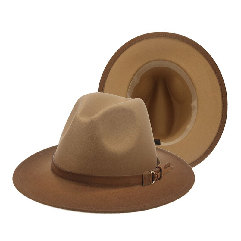 Women's Hat Fedora Gradient Color Red Blue Patchwork Men Hat Casual Belt Hip Hop Panama Winter Hats for Women Sombreros De Mujer: camel