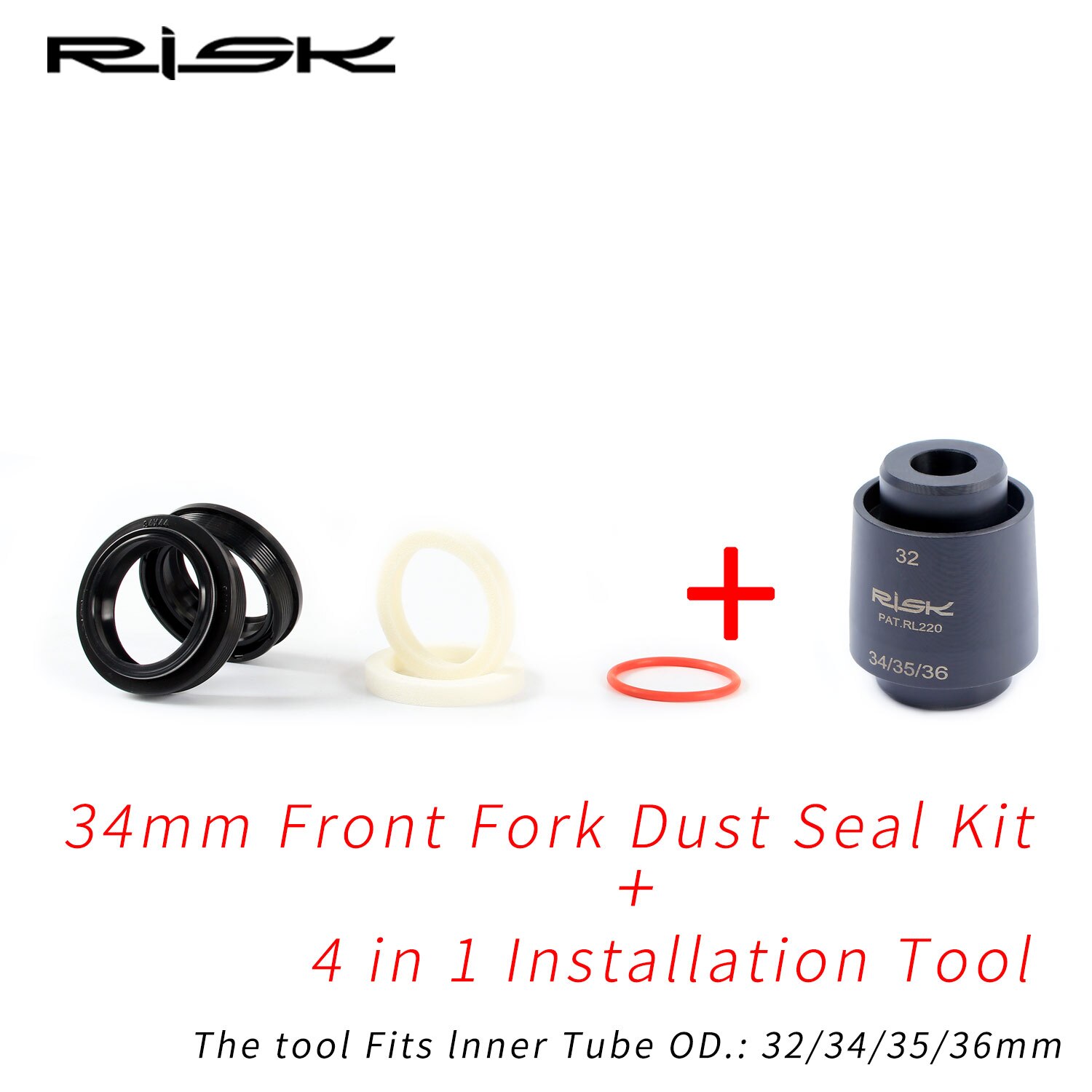 RISK Mountain Bicycle Bike Suspension Front Fork Dust Seal Oil Seal 32mm Sponge Ring MTB Inner Tube Installation Tool For XCR: 34mm set and tool