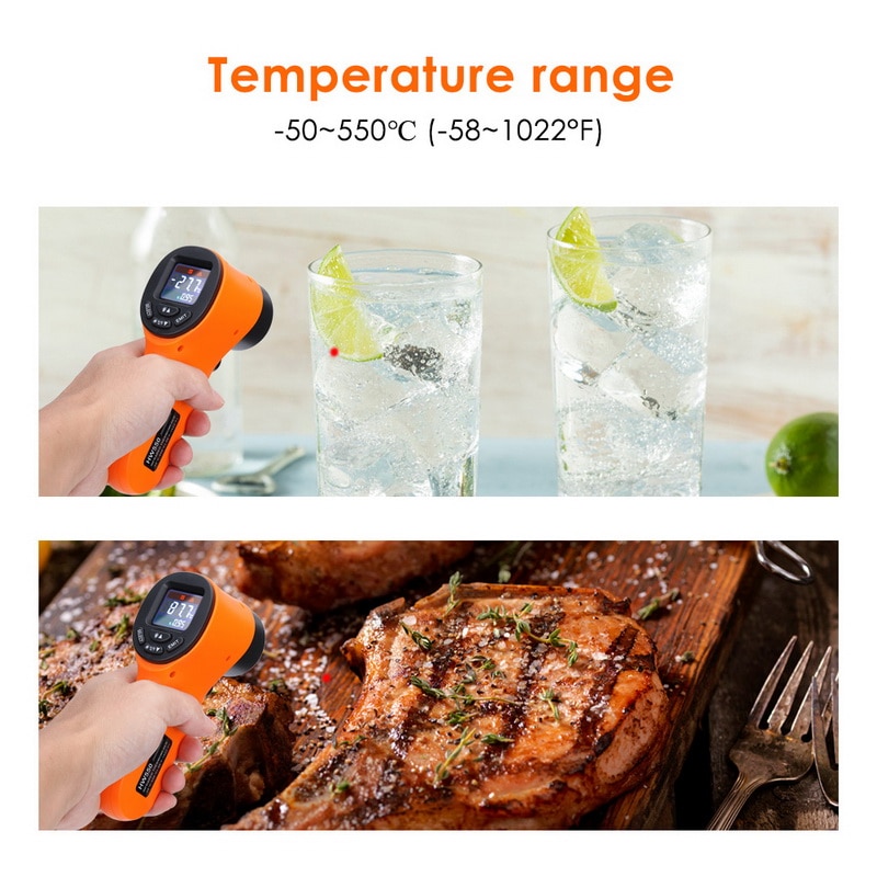 HW550 Handheld Infrared Thermometer Non-contact Temperature- -50~550°C LCD Kitchen Digital Termometer Sensor