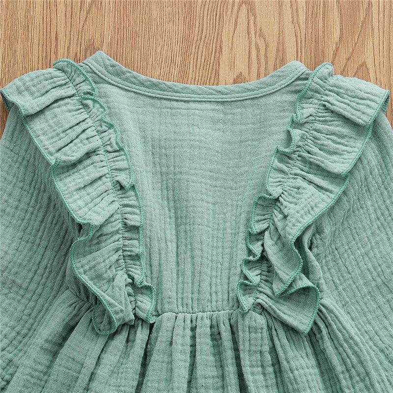 1-6 Years Kids Baby Girl Autumn Dress Ruffles Long Sleeve Solid Party Dresses For Girls Slim Waist Dress Girls Clothes