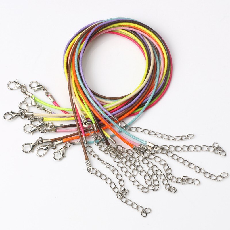 10Pcs 1.5Mm Verstelbare Gewaxt Leer Touw Koord Met Karabijn Voor Charms Hanger Ketting Handgemaakte Diy Sieraden Accessoires: Multicolor / 50pcs