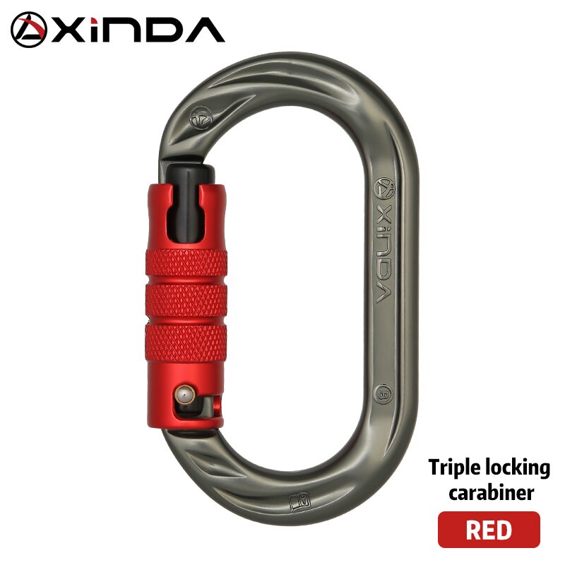 XINDA Outdoor O-shape carabiner 24kN 7075 aluminum oval hook rock climbing auto locking screw gate carabiner: Triple lock Red