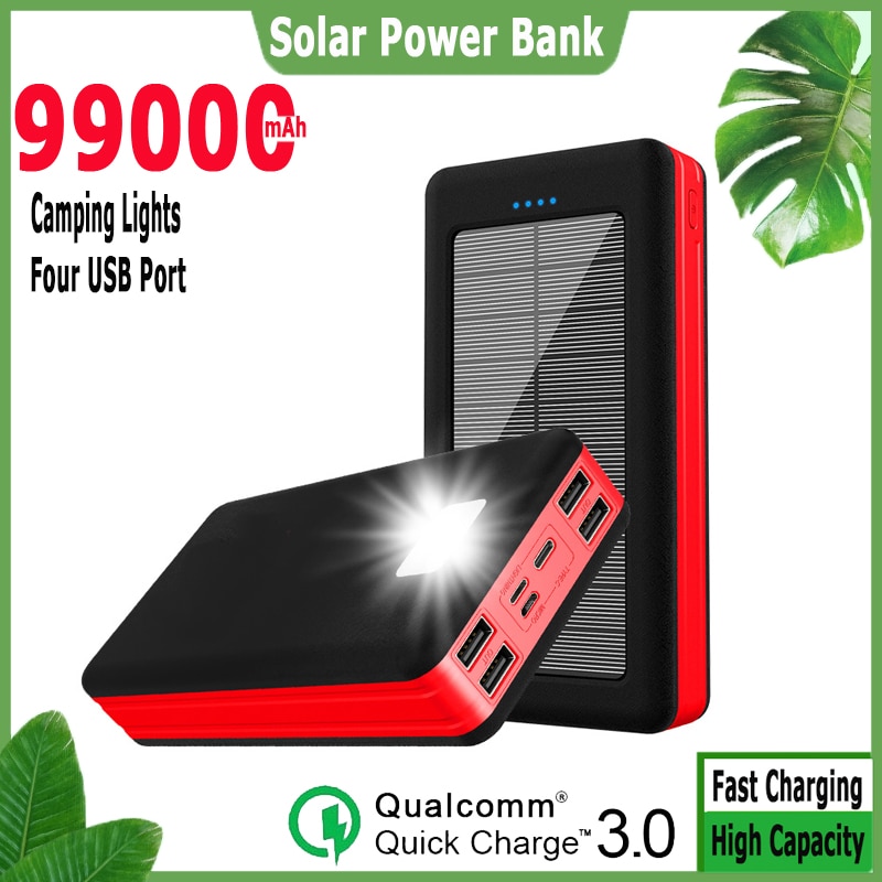 Solar Power Bank 99000mAh Large Capacity Portable Charger Outdoor LED PowerBank 4USB Fast Charging For Samsung Xiaomi Iphone