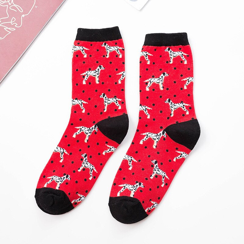 Vintage leopard djur strumpor kvinnor flickor streetwear tecknad skal fisk fjäril sjöjungfru panter hund katt bomullsstrumpor: Hund