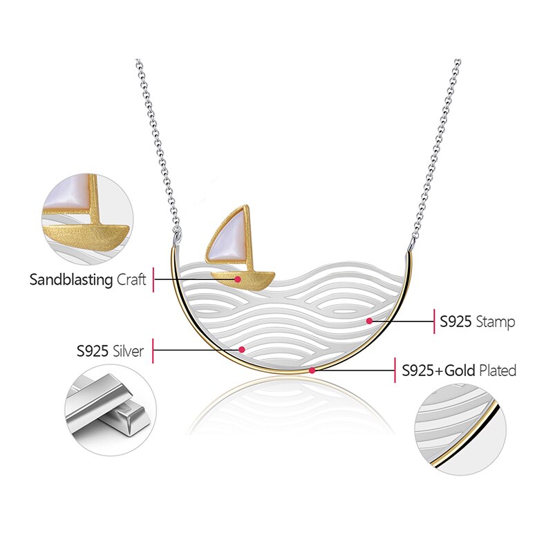 Lotus Spaß Echt 925 Sterling Silber Handgemachte Edlen Schmuck Kreative Gold Segelboot Halskette für Frauen Acessorio Collier