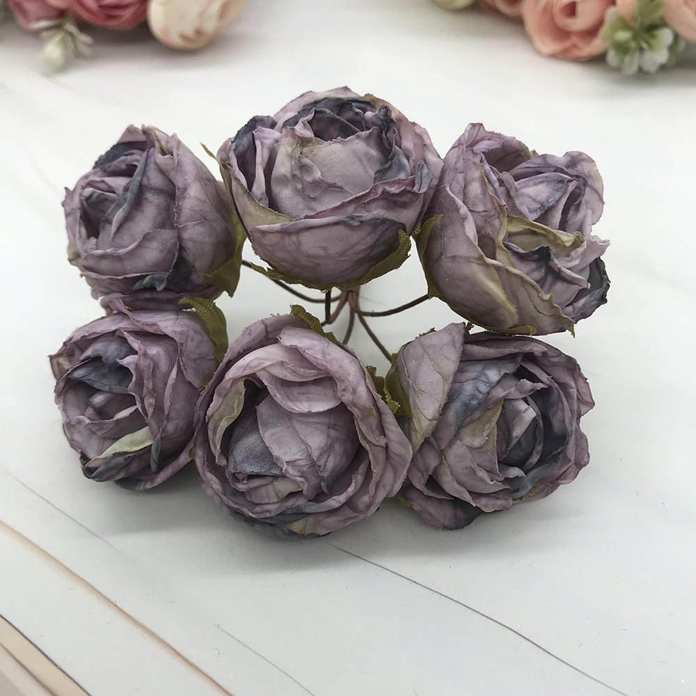 Guirnalda diy de 6 piezas de simulación, tocado de bosque, capullo de té europeo, borde , flor de seda Rosa retro, material de decoración de brotes: Verde
