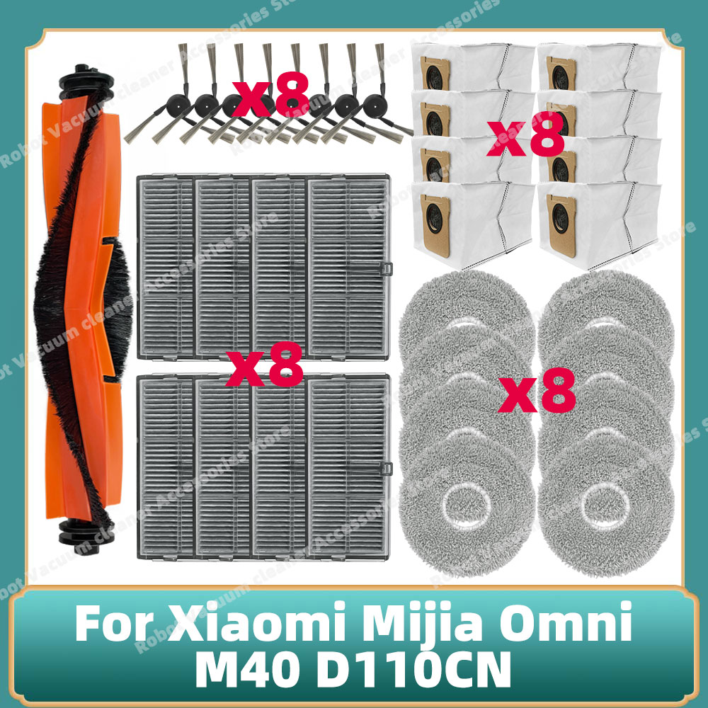 Compatible For Xiaomi Mijia Omni M40 D110CN Accessories Cutting Roller Main Side Brush Hepa Filter Mop Cloth Dust Bag Parts: Gold