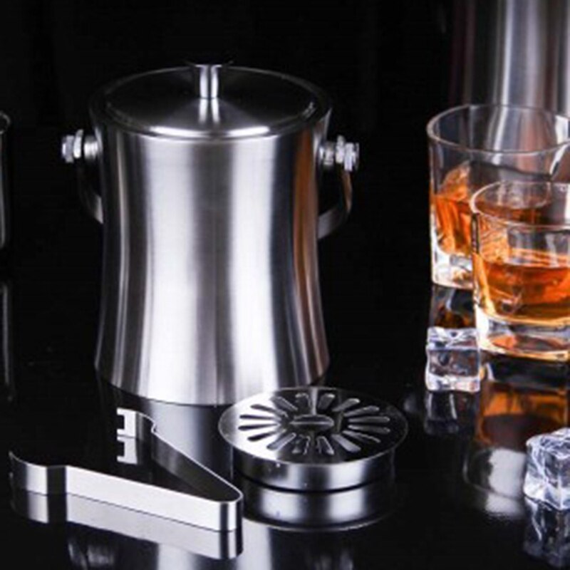 Balde de gelo de aço inoxidável dupla isolamento balde de grãos de gelo balde de vinho do hotel ktv bar champagne balde portátil 3l