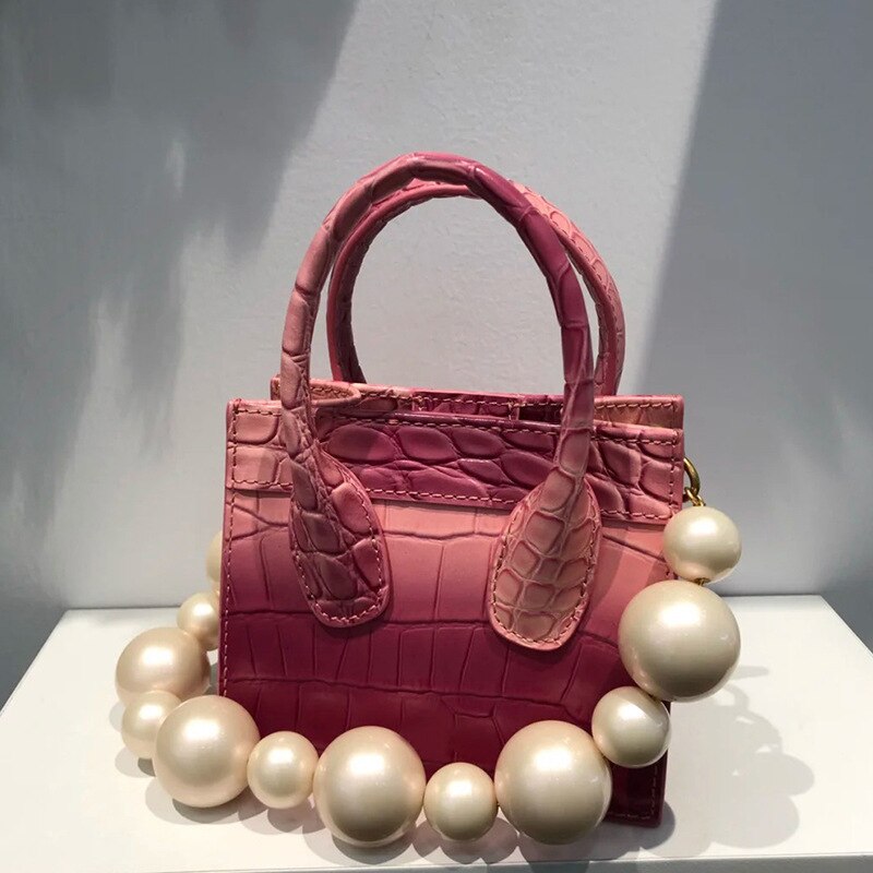 Handbag Women's Leather Mini Small Square Tote Bag Pearl Chain Messenger Bag Clutch Bag Casual Wallet Handbag Handbag: A