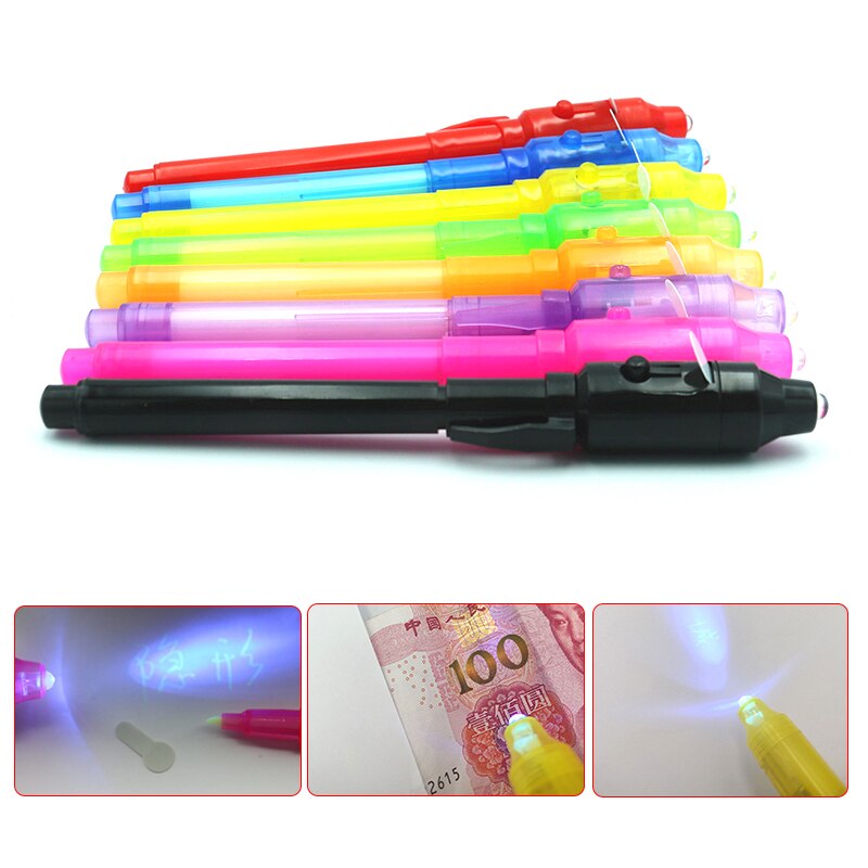 1/3pcs 2 In 1 Magic Luminous Light Pen UV Writing Invisible Ink Pen