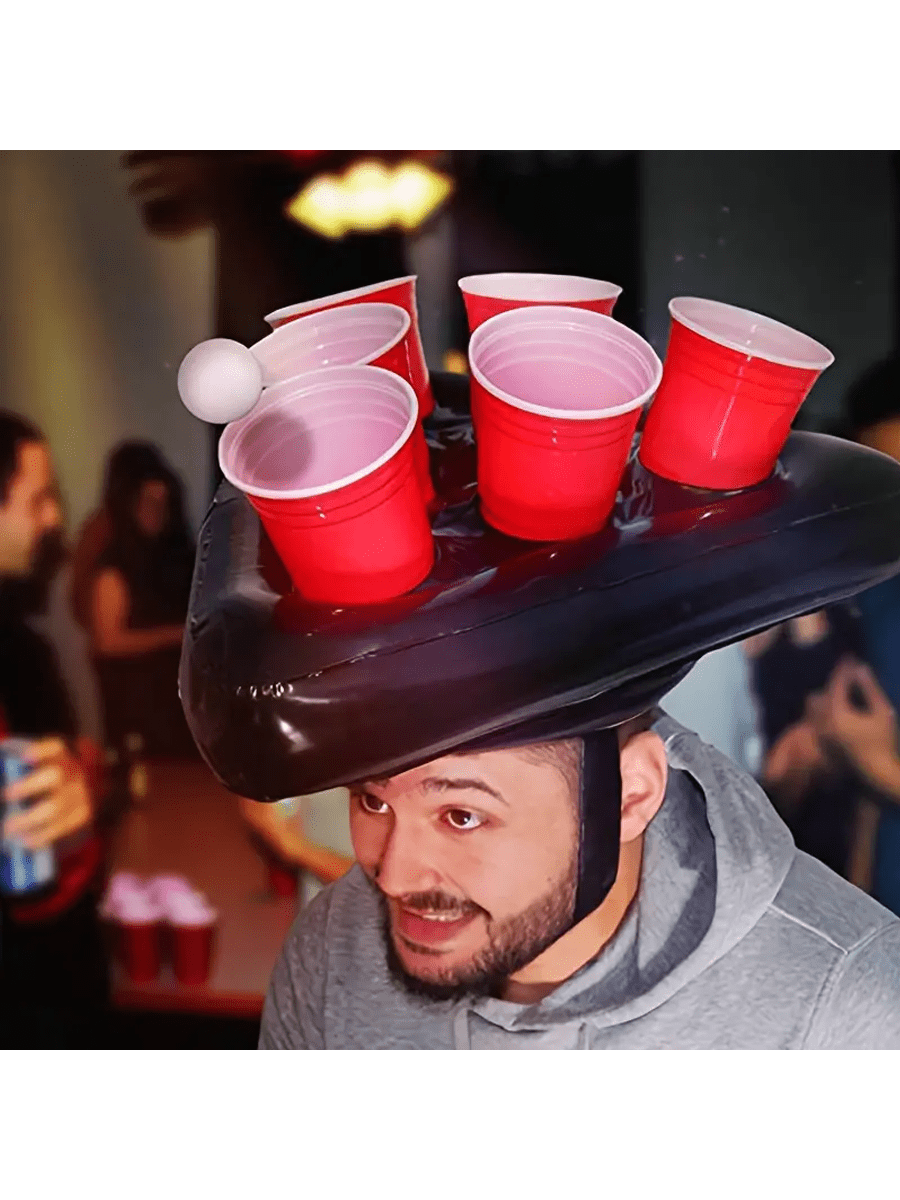 Gioco gonfiabile per lancio di anelli di birra da 1 pezzo: divertente gioco per feste, perfetto per giochi da bere al sbarra e celebrazioni di compleanno (assolo cappello)