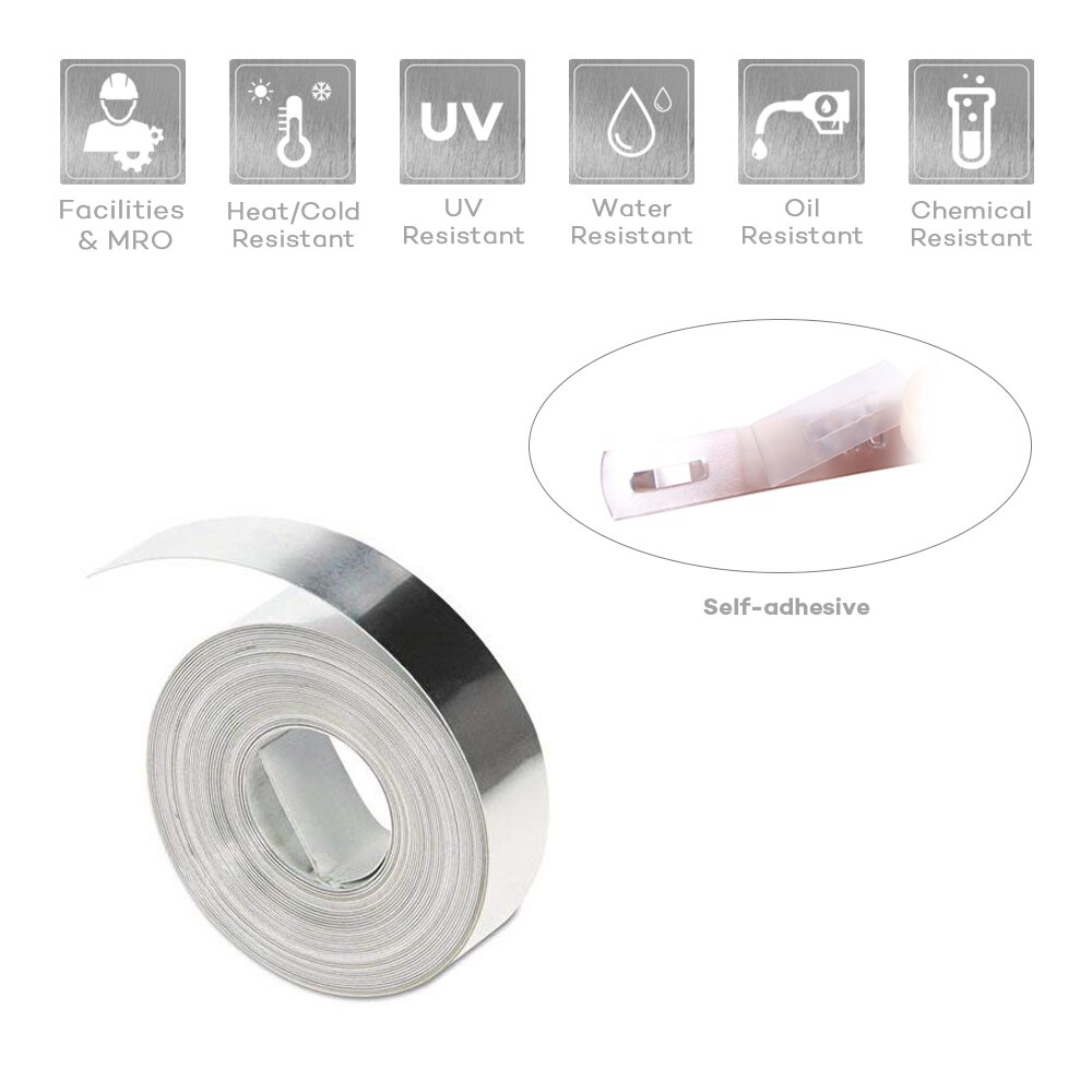 2pcs 3D En Aluminium/Acier Gaufrage Adhésif 12mm Bandes d'étiquettes avec Métal Compatible pour 31000 32500 35800 Dymo rhino M1011