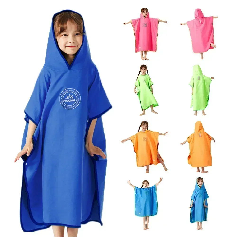 Mikrofaser-Schwimmüberzüge für Kinder, mit Kapuze, Bad, Strand, Poncho, Handtücher, Surf-Poncho, schnell trocknend, wechselnder Bademantel, Kinder-Schwimmhandtücher