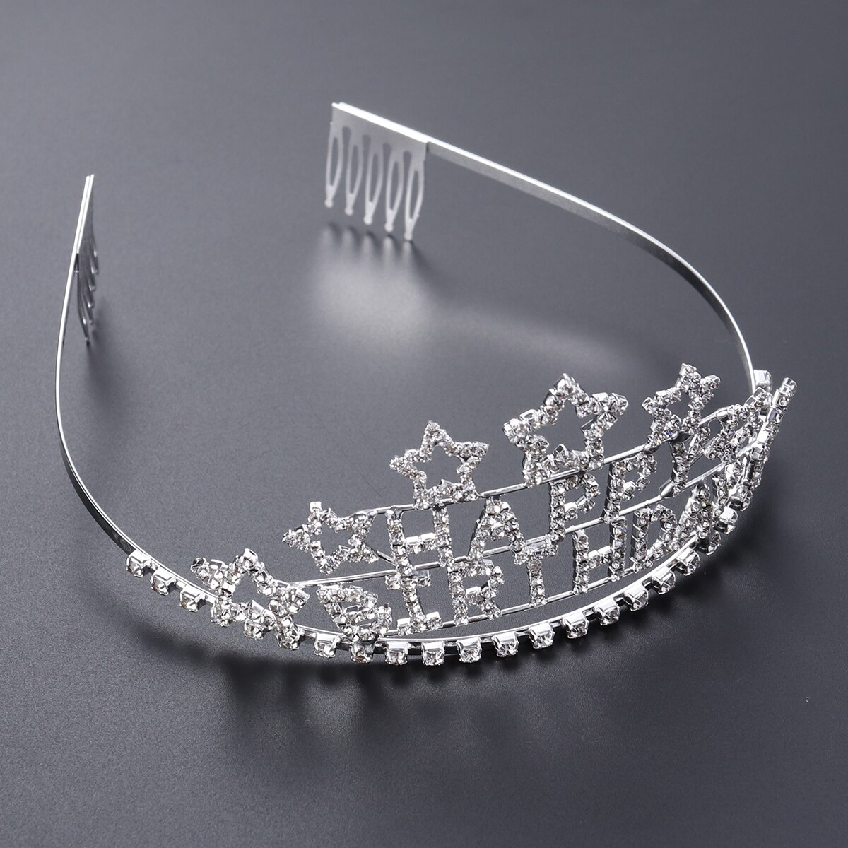 Kid's Charming Rhinestone Heart Tiara Crown Headband for Girls (White Rhinestones)