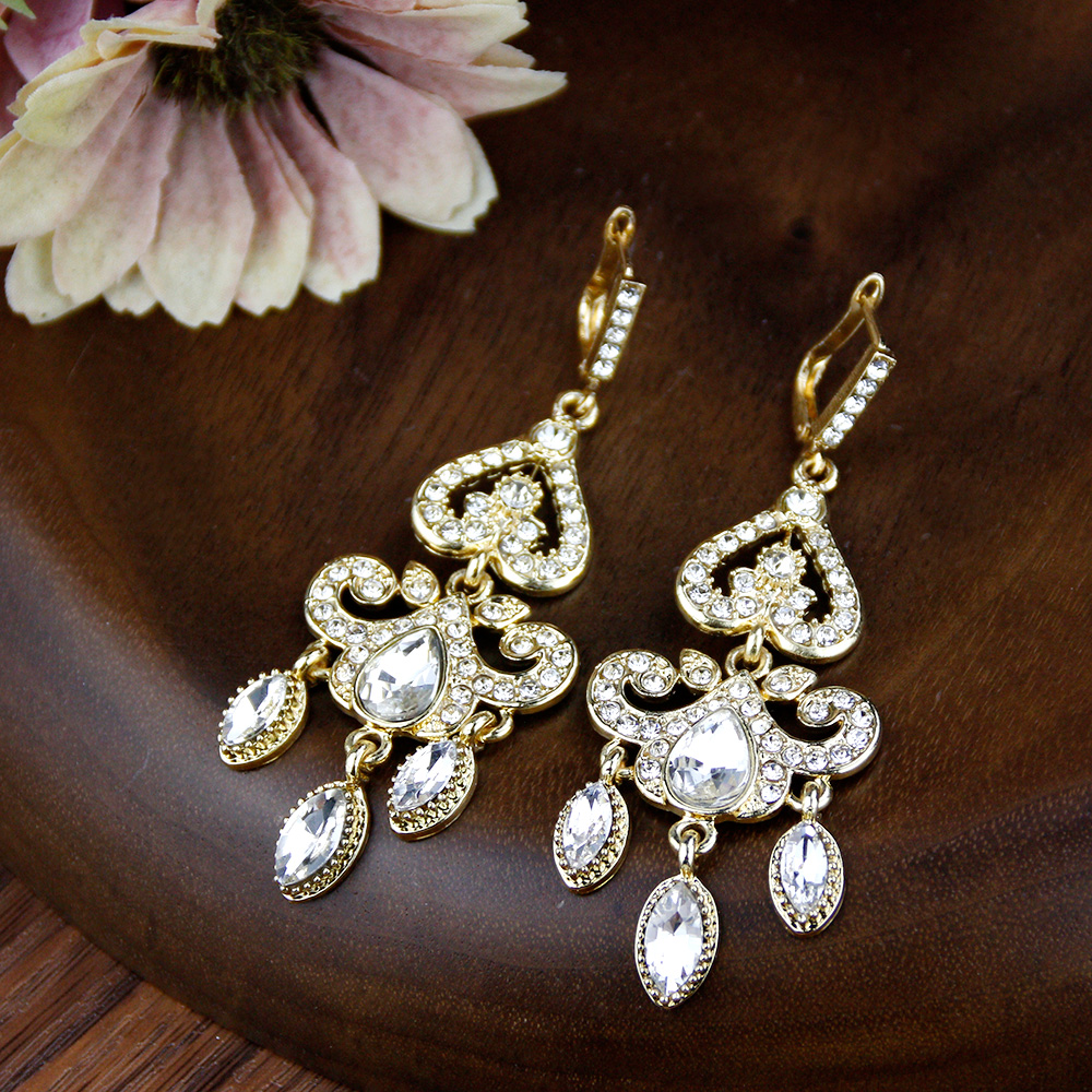 Sunspicems-pendientes de gota árabes de Color dorado de 18K para mujer, cristal de agua, flor de Marruecos y Argelia, joyería para boda, de novia: Color amarillo dorado claro